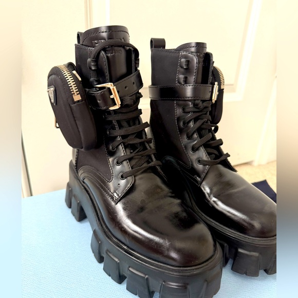 PRADA Monolith with Side Pocket Ankle Boot Size US 7 Black - Picture 4 of 17